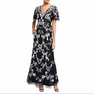Aidan Mattox Beaded V-neck Short Sleeve Gown